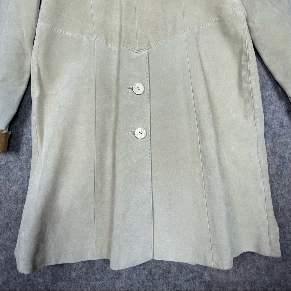 Vtg Lew Margam Leather Suede Western Aspen Whipstitch Studs Mid-Length Coat-Sz 8 - Picture 12 of 16